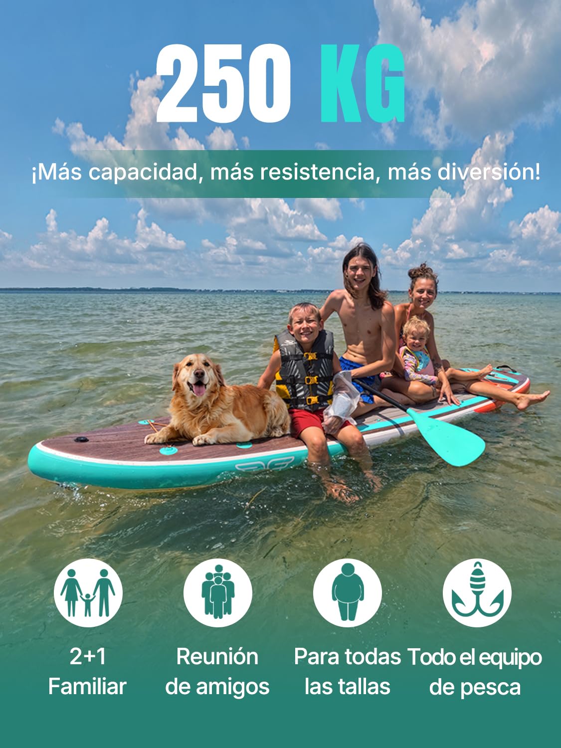Niphean (Extra Grande) Tabla Paddle Surf Hinchable para 2+1 Personas/Familia, Paddle Surf con (Apto para Principiantes) Aleta Equilibrada, Funda Waterproof, Sup Board para Adultos, Regalo
