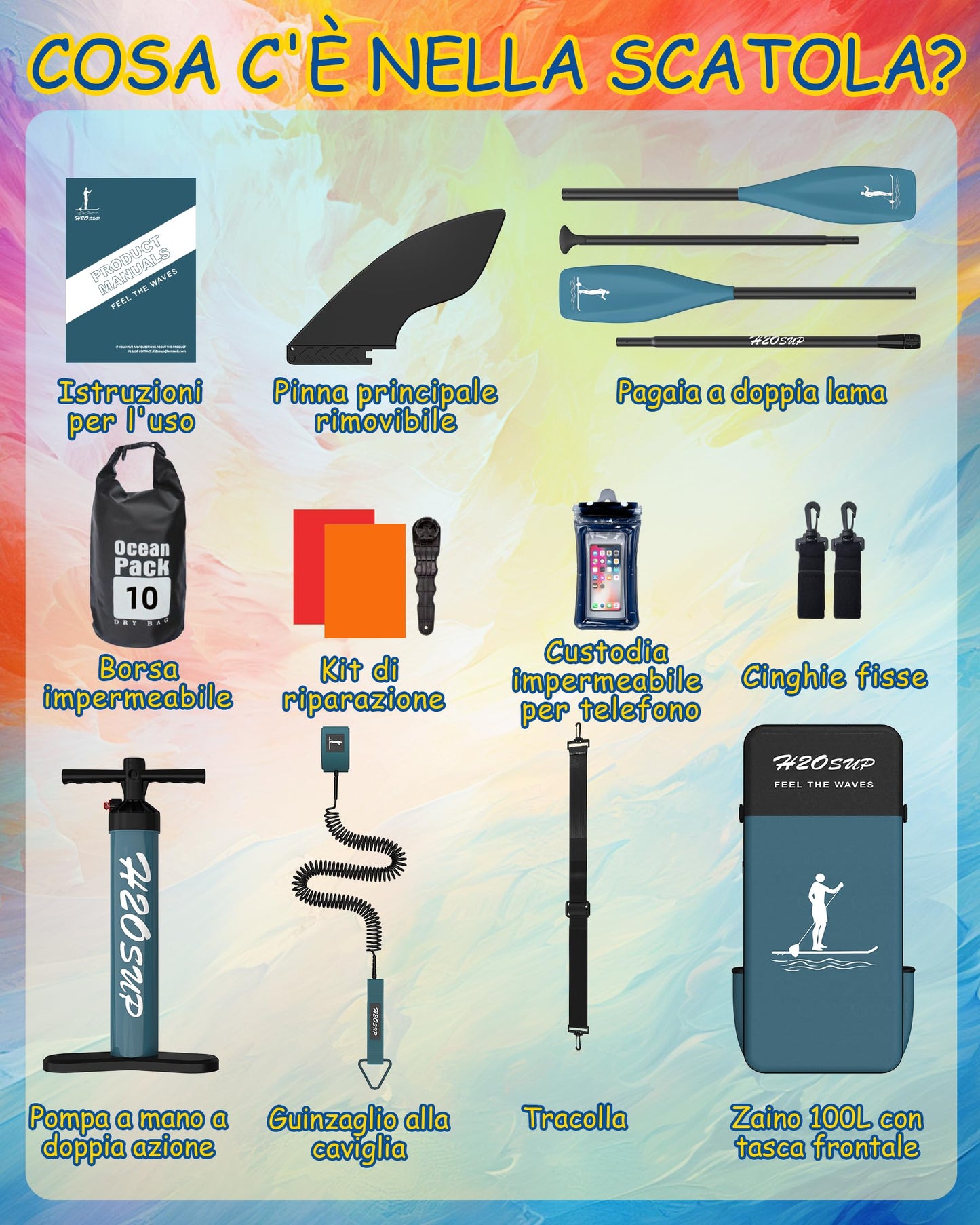H2OSUP Tabla Paddle Surf Hinchable - Paddle Surf Hinchable para 2+1 Personas/Familia con Accesorios, 335 * 88cm Stand Up Paddleboard para Adultos & Todos los Niveles (Rojo)