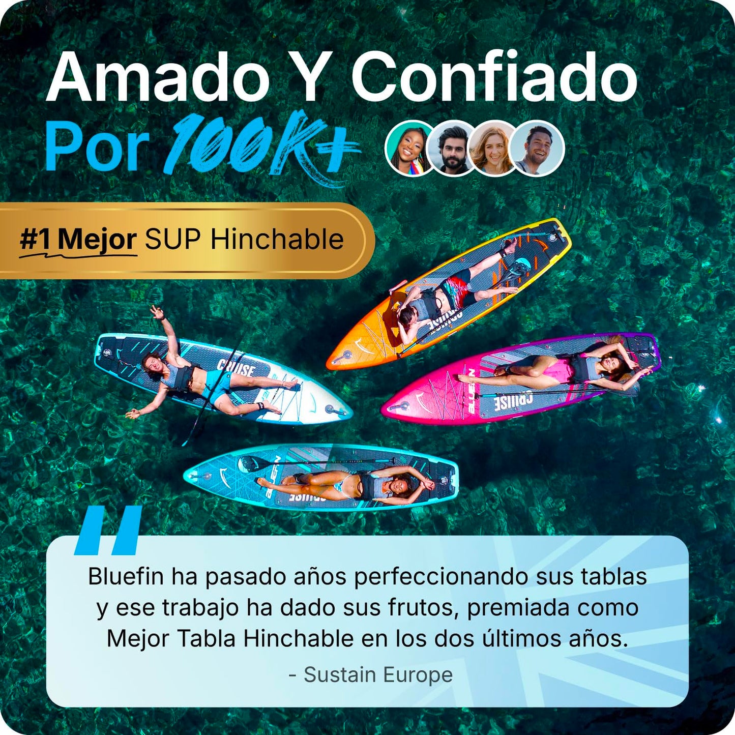 Bluefin Cruise Paddle Board Hinchable de 10’8 Azul | Pack y Accesorios Sup Premium | Alfombrilla Antideslizante y Ligera |Paddleboard All-Round de 6’ de Grosor|Tabla de Paddle para Adultos y Jóvenes
