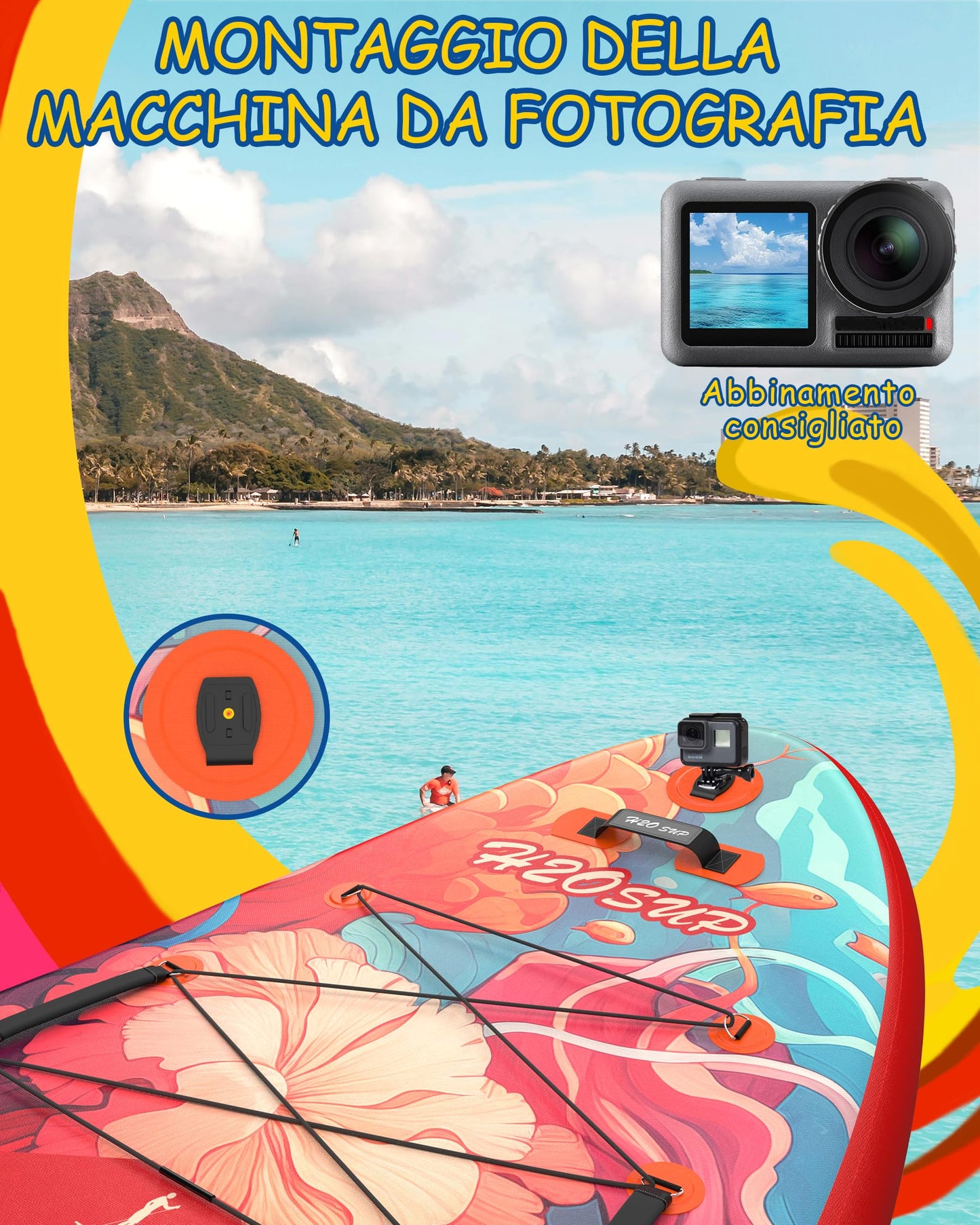 H2OSUP Tabla Paddle Surf Hinchable - Paddle Surf Hinchable para 2+1 Personas/Familia con Accesorios, 335 * 88cm Stand Up Paddleboard para Adultos & Todos los Niveles (Rojo)