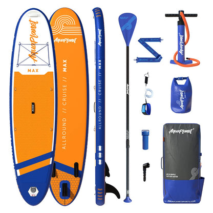 Aquaplanet MAX Kit Completo para Sup (Tabla de 3,2 x 76 cm x 15 cm). con Bomba de Aire, Pala, Mochila, Correa para la Pierna, Bolsa de Surf Impermeable, Correa para el Hombro y más