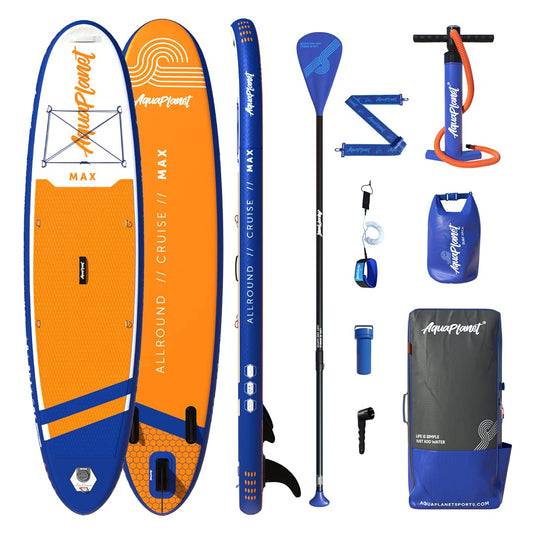 Aquaplanet MAX Kit Completo para Sup (Tabla de 3,2 x 76 cm x 15 cm). con Bomba de Aire, Pala, Mochila, Correa para la Pierna, Bolsa de Surf Impermeable, Correa para el Hombro y más