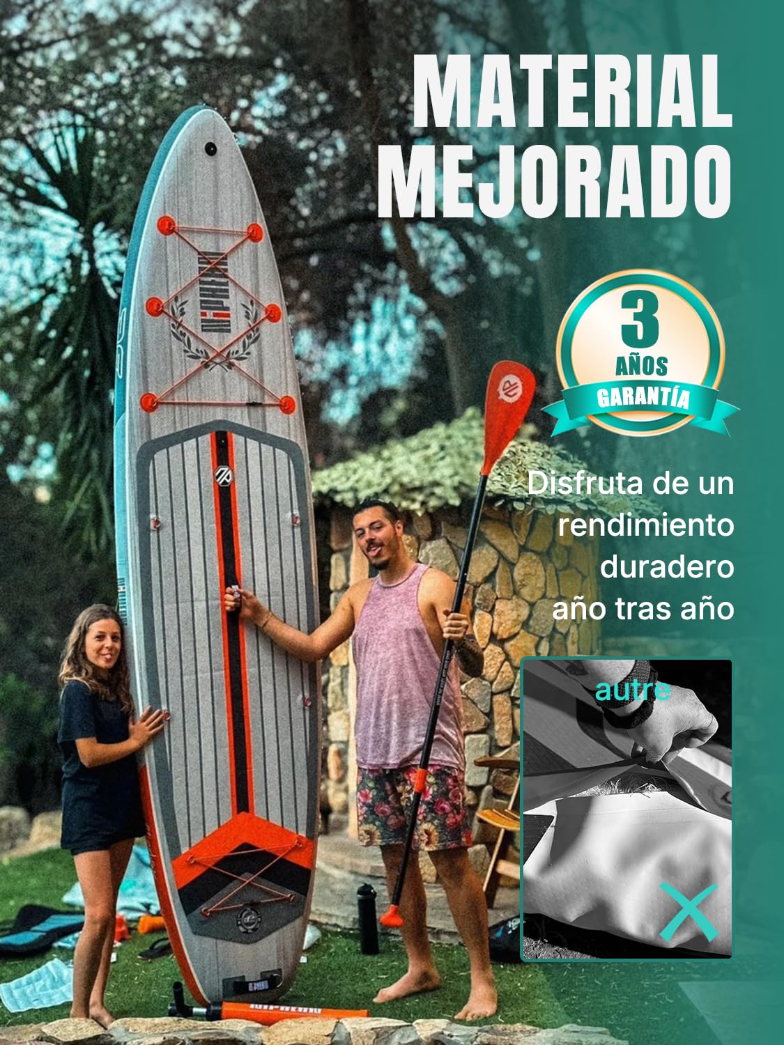 Niphean (Extra Grande) Tabla Paddle Surf Hinchable para 2+1 Personas/Familia, Paddle Surf con (Apto para Principiantes) Aleta Equilibrada, Funda Waterproof, Sup Board para Adultos, Regalo