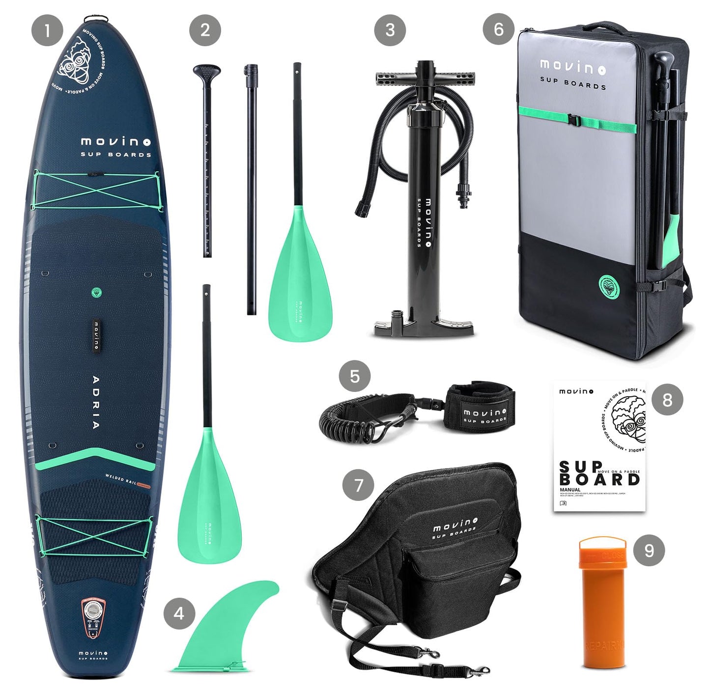 Movino Tabla Paddle Surf Hinchable - 2en1 Sup Kayak - hasta 165 kg - con Pala - 350 x 83 x 15 cm - Stand Up Paddle Board Adria 11'6”