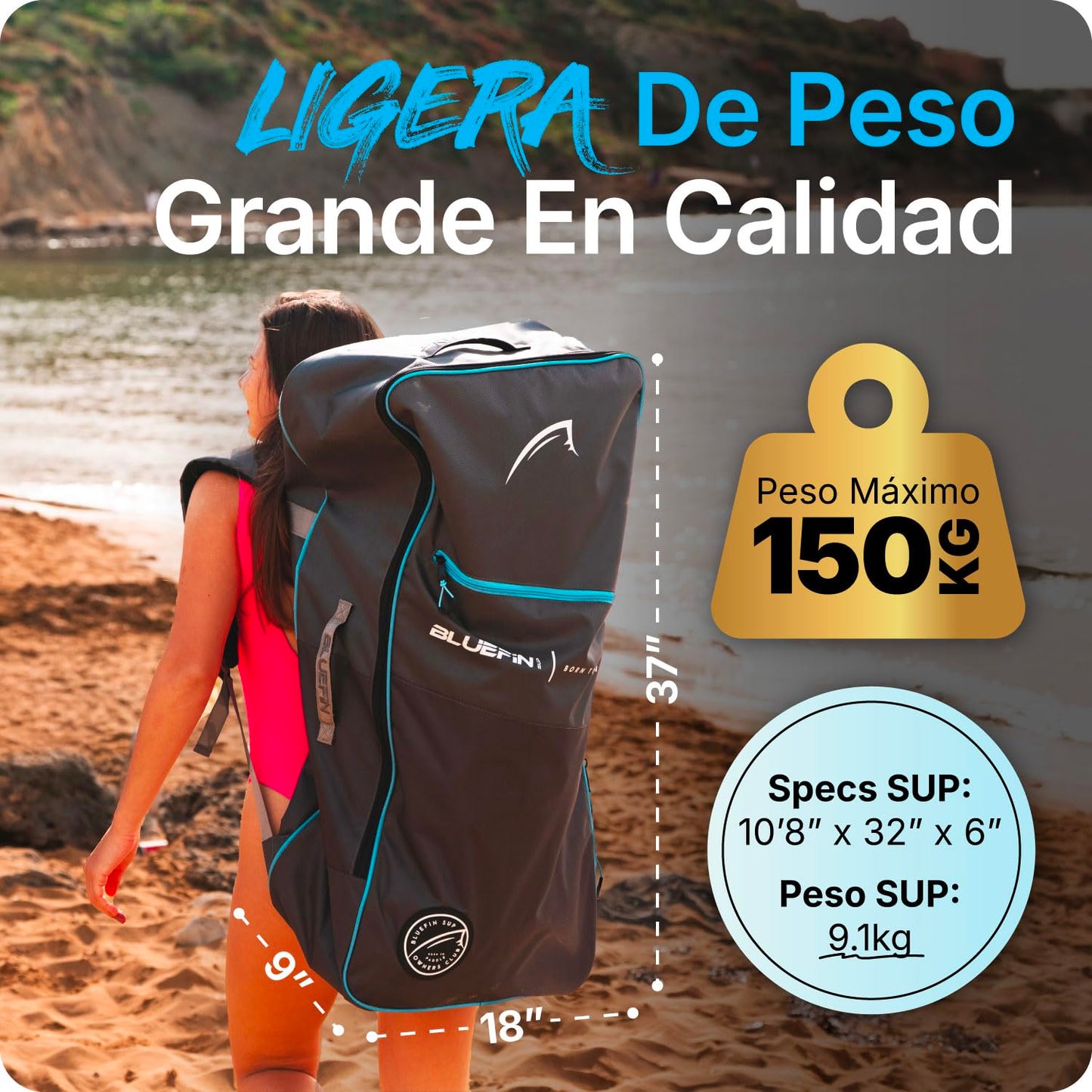 Bluefin Cruise Paddle Board Hinchable de 10’8 Azul | Pack y Accesorios Sup Premium | Alfombrilla Antideslizante y Ligera |Paddleboard All-Round de 6’ de Grosor|Tabla de Paddle para Adultos y Jóvenes