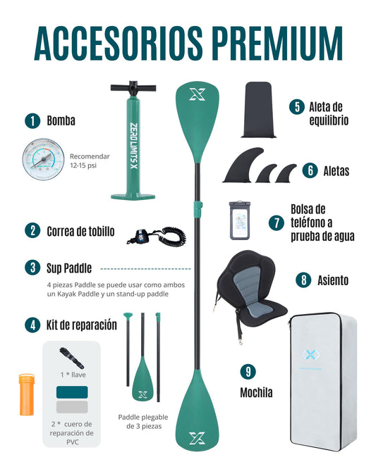 ZLX Tabla Paddle Surf Hinchable para Adultos con Remo Ajustable/Bomba/Mochila/Correa/Bolsa Impermeable, Aleta de Equilibrio patentada, 11'6 x 35 cm Stand up Paddle Board con Capacidad de 200 kg