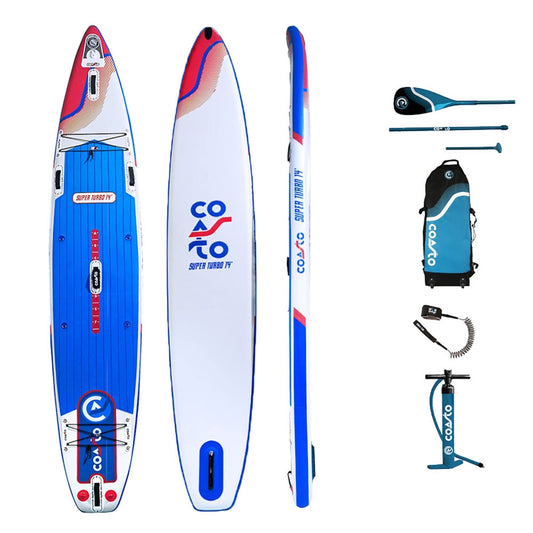 Coasto Super Turbo Tabla Sup, Adultos Unisex, Azul/Blanco/Rojo, 14'