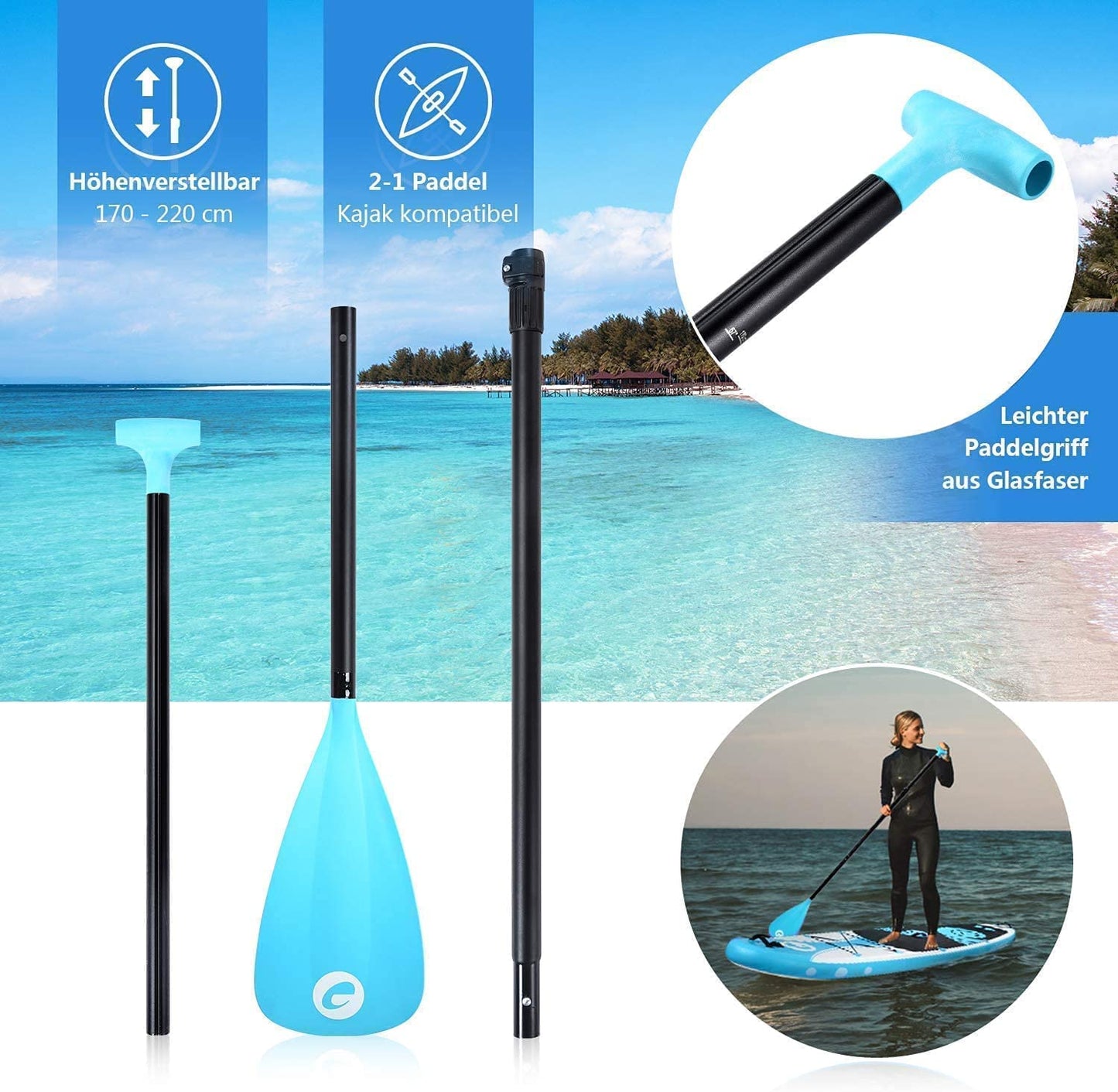 Tabla para Paddle Surf de Exprotrek, Tabla para Sup Inflable, Set de Tabla para Sup, 8 Pulgadas de Espesor,Cuenta con Remo de Aluminio y Todos los Accesorios necesarios (150 KG MÁX)