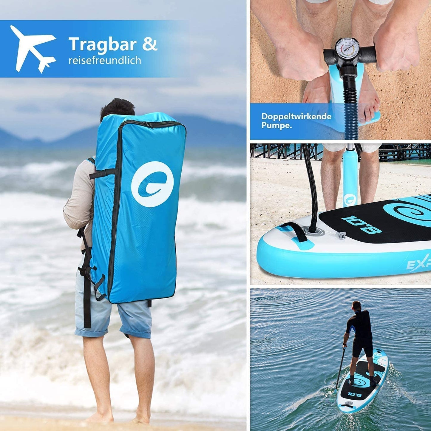 Tabla para Paddle Surf de Exprotrek, Tabla para Sup Inflable, Set de Tabla para Sup, 8 Pulgadas de Espesor,Cuenta con Remo de Aluminio y Todos los Accesorios necesarios (150 KG MÁX)