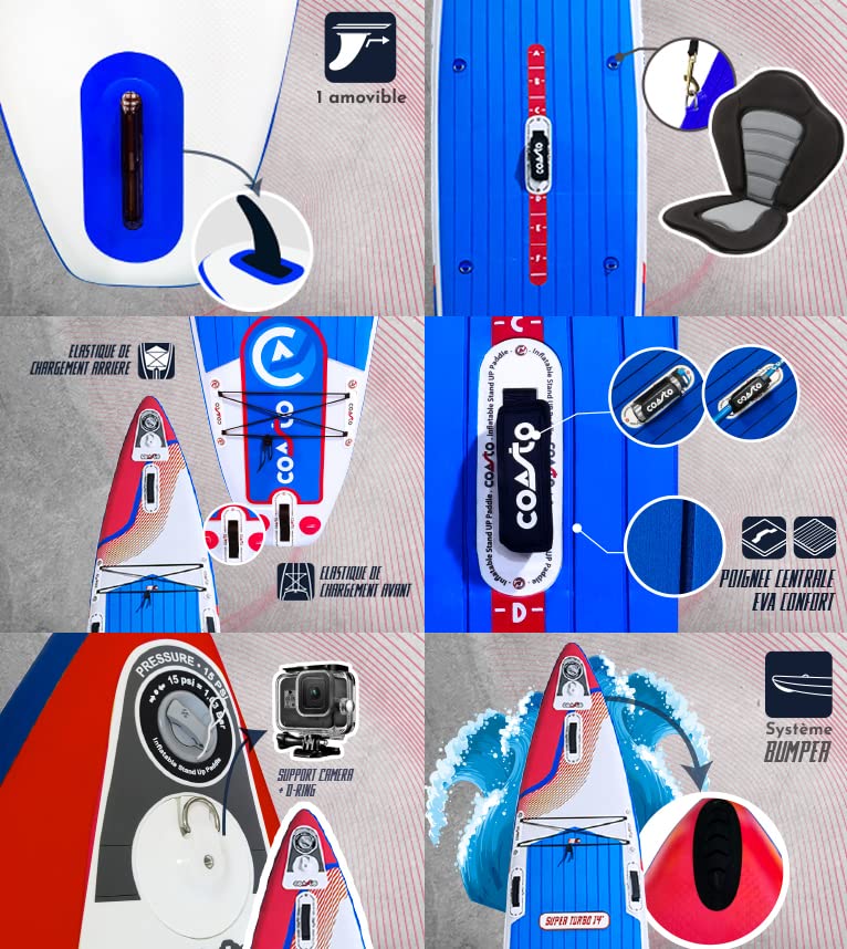 Coasto Super Turbo Tabla Sup, Adultos Unisex, Azul/Blanco/Rojo, 14'