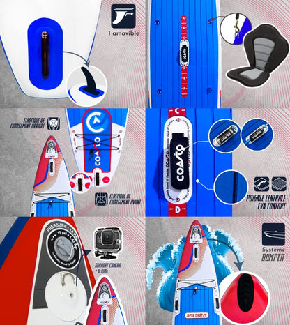 Coasto Super Turbo Tabla Sup, Adultos Unisex, Azul/Blanco/Rojo, 14'