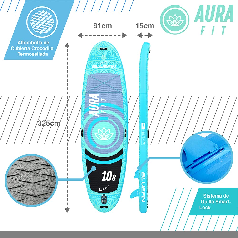 Bluefin Sup Unisex 10′8″ Aura FIT Stand Up Paddle Board Kit Sup, Azul, 10 pies