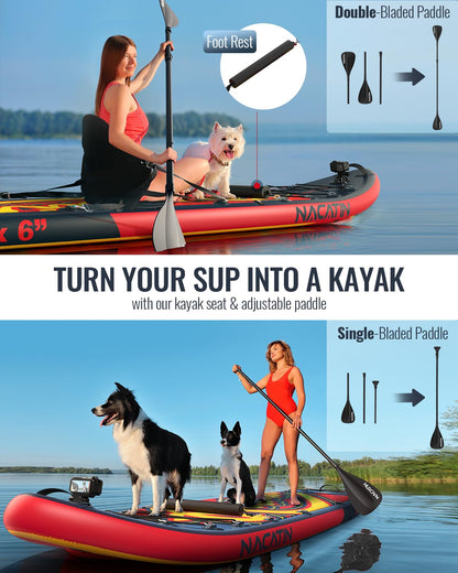 Tabla de paddle para la familia, tabla de remo hinchable de 12 pulgadas con kit de conversión de kayak, kit completo de surf para adultos, con remo individual o doble, asiento de kayak y otros