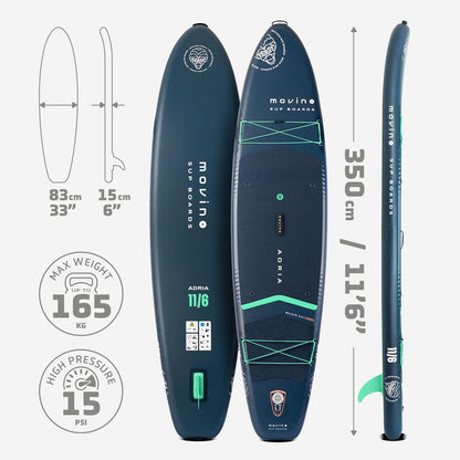 Movino Tabla Paddle Surf Hinchable - 2en1 Sup Kayak - hasta 165 kg - con Pala - 350 x 83 x 15 cm - Stand Up Paddle Board Adria 11'6”