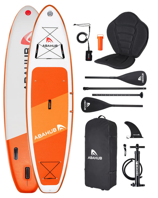 Abahub Tabla de Sup Hinchable, 320x78x15cm Juego de Tabla de Stand Up Paddle, Azul/Verde/Naranja con Remo de Aluminio Ajustable, Asiento de Kayak, para Kayak, Canoa, Pesca (Naranja)