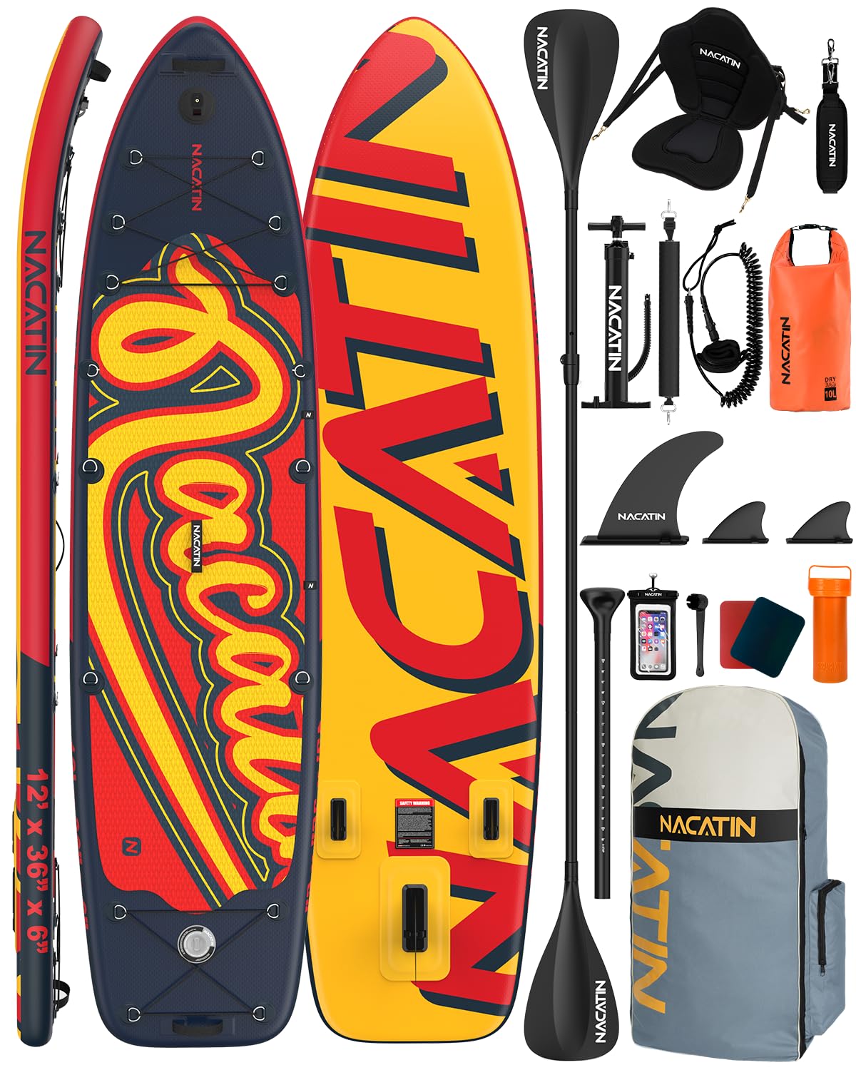 Tabla de paddle para la familia, tabla de remo hinchable de 12 pulgadas con kit de conversión de kayak, kit completo de surf para adultos, con remo individual o doble, asiento de kayak y otros