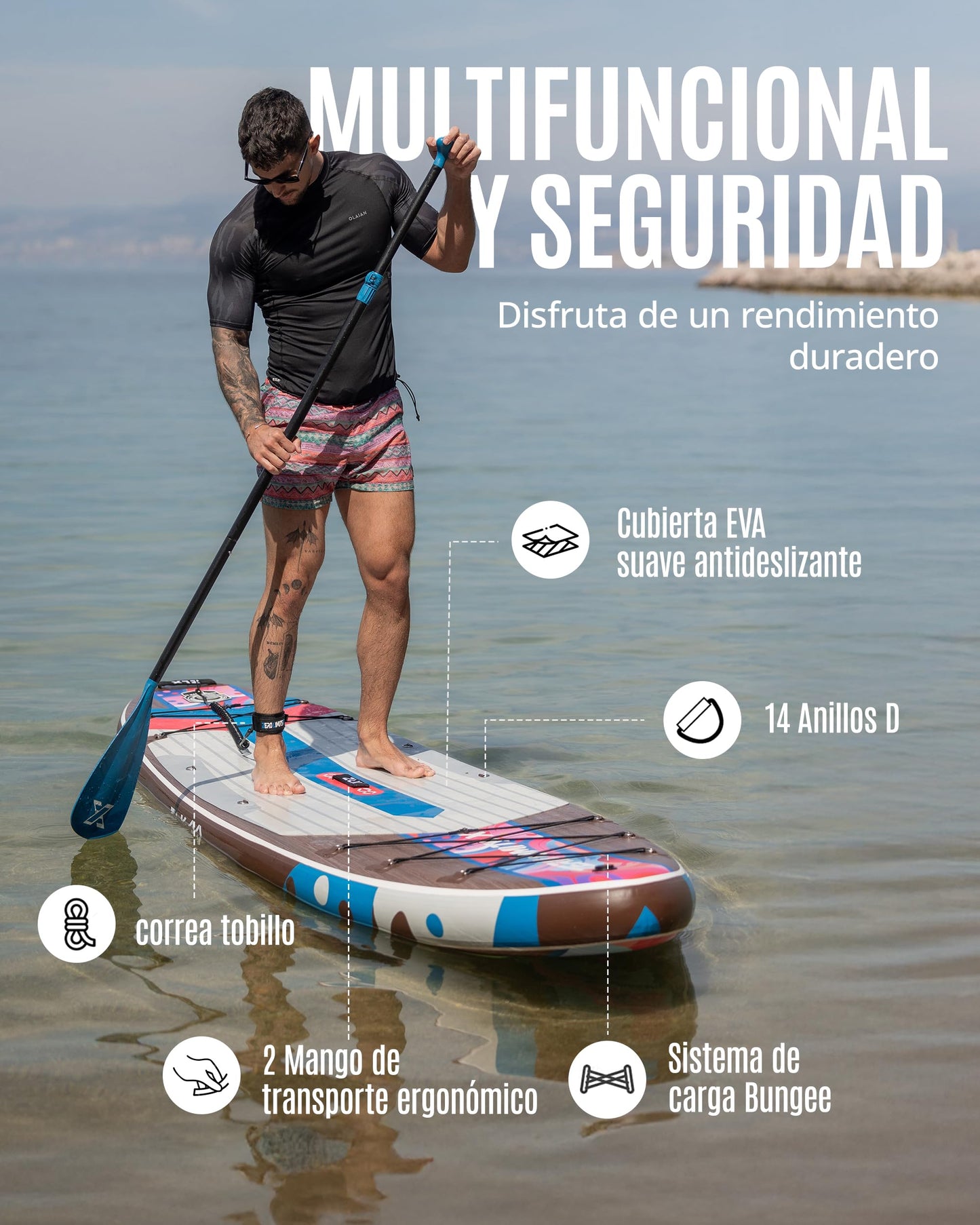 ZLX Tabla Paddle Surf Hinchable para Adultos con Remo Ajustable/Bomba/Mochila/Correa/Bolsa Impermeable, Aleta de Equilibrio patentada, 11'6 x 35 cm Stand up Paddle Board con Capacidad de 200 kg