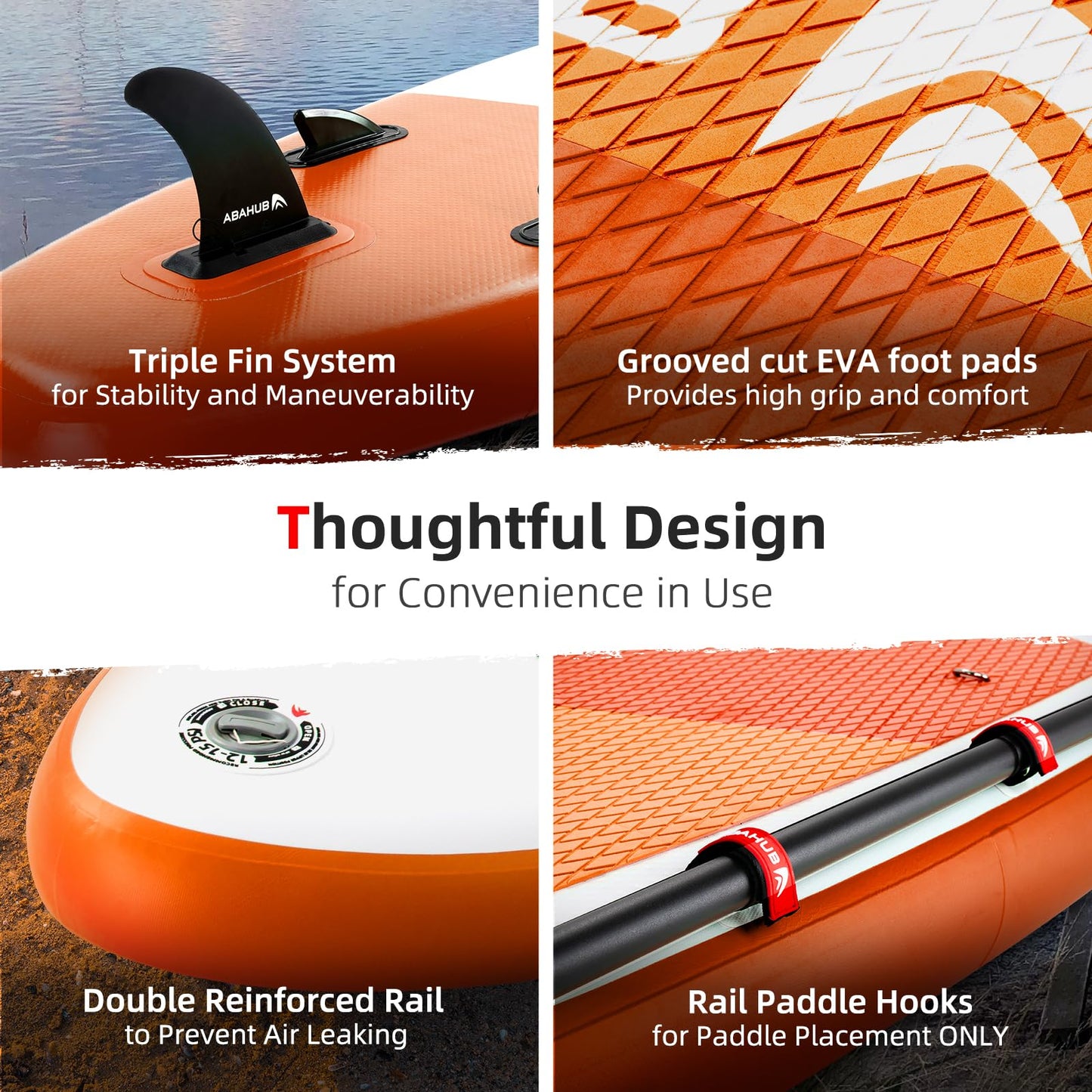 Abahub Tabla de Sup Hinchable, 320x78x15cm Juego de Tabla de Stand Up Paddle, Azul/Verde/Naranja con Remo de Aluminio Ajustable, Asiento de Kayak, para Kayak, Canoa, Pesca (Naranja)