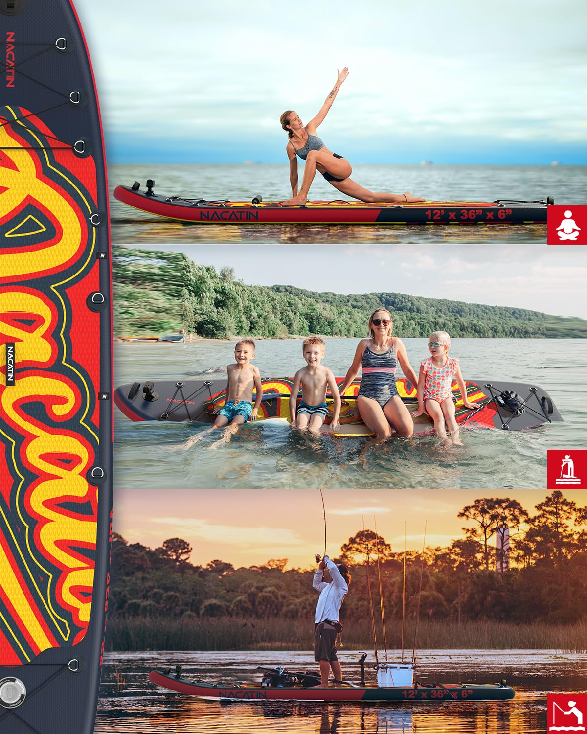 Tabla de paddle para la familia, tabla de remo hinchable de 12 pulgadas con kit de conversión de kayak, kit completo de surf para adultos, con remo individual o doble, asiento de kayak y otros
