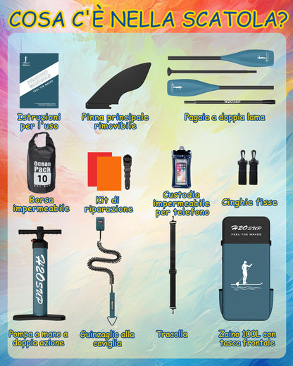 H2OSUP Tabla Paddle Surf Hinchable - Paddle Surf Hinchable para 2+1 Personas/Familia con Accesorios, 335 * 88cm Stand Up Paddleboard para Adultos & Todos los Niveles (Rojo)