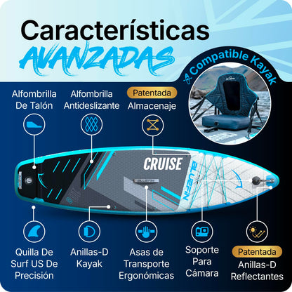 Bluefin Cruise Paddle Board Hinchable de 10’8 Azul | Pack y Accesorios Sup Premium | Alfombrilla Antideslizante y Ligera |Paddleboard All-Round de 6’ de Grosor|Tabla de Paddle para Adultos y Jóvenes
