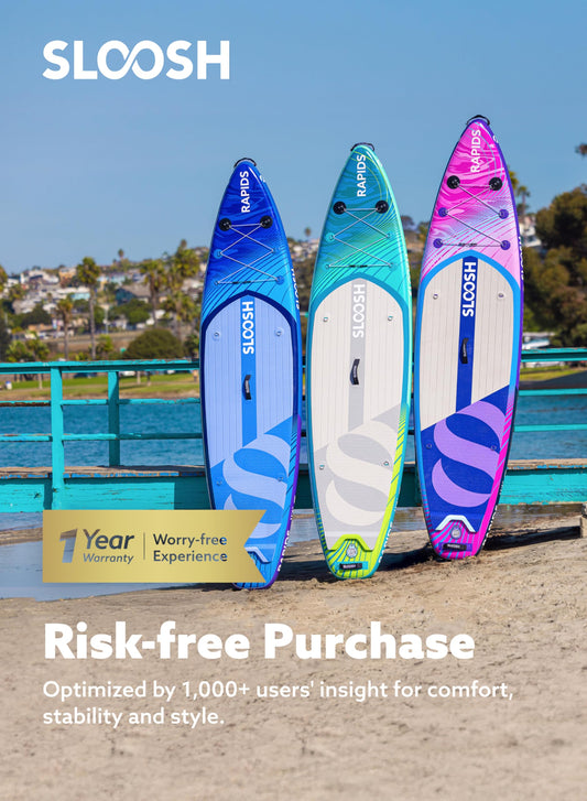 SLOOSH Tabla de Paddle Surf Hinchable, 11'6" Stand-Up Paddle con Accesorios Premium, Cubierta de EVA Antideslizante, Bolsa de Transporte con Bomba, Rapids Sup para Jóvenes & Adultos, Deriva Ártica