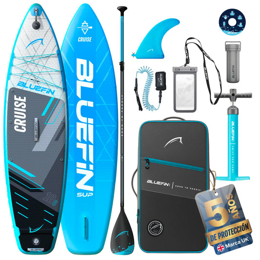 Bluefin Cruise Paddle Board Hinchable de 10’8 Azul | Pack y Accesorios Sup Premium | Alfombrilla Antideslizante y Ligera |Paddleboard All-Round de 6’ de Grosor|Tabla de Paddle para Adultos y Jóvenes
