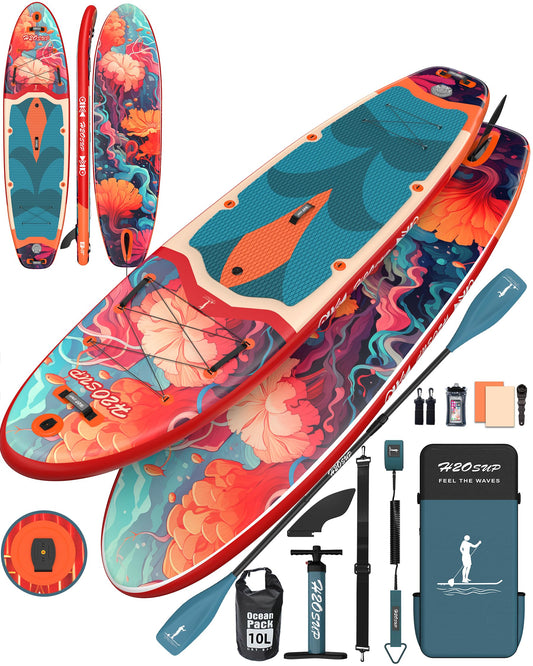 H2OSUP Tabla Paddle Surf Hinchable - Paddle Surf Hinchable para 2+1 Personas/Familia con Accesorios, 335 * 88cm Stand Up Paddleboard para Adultos & Todos los Niveles (Rojo)