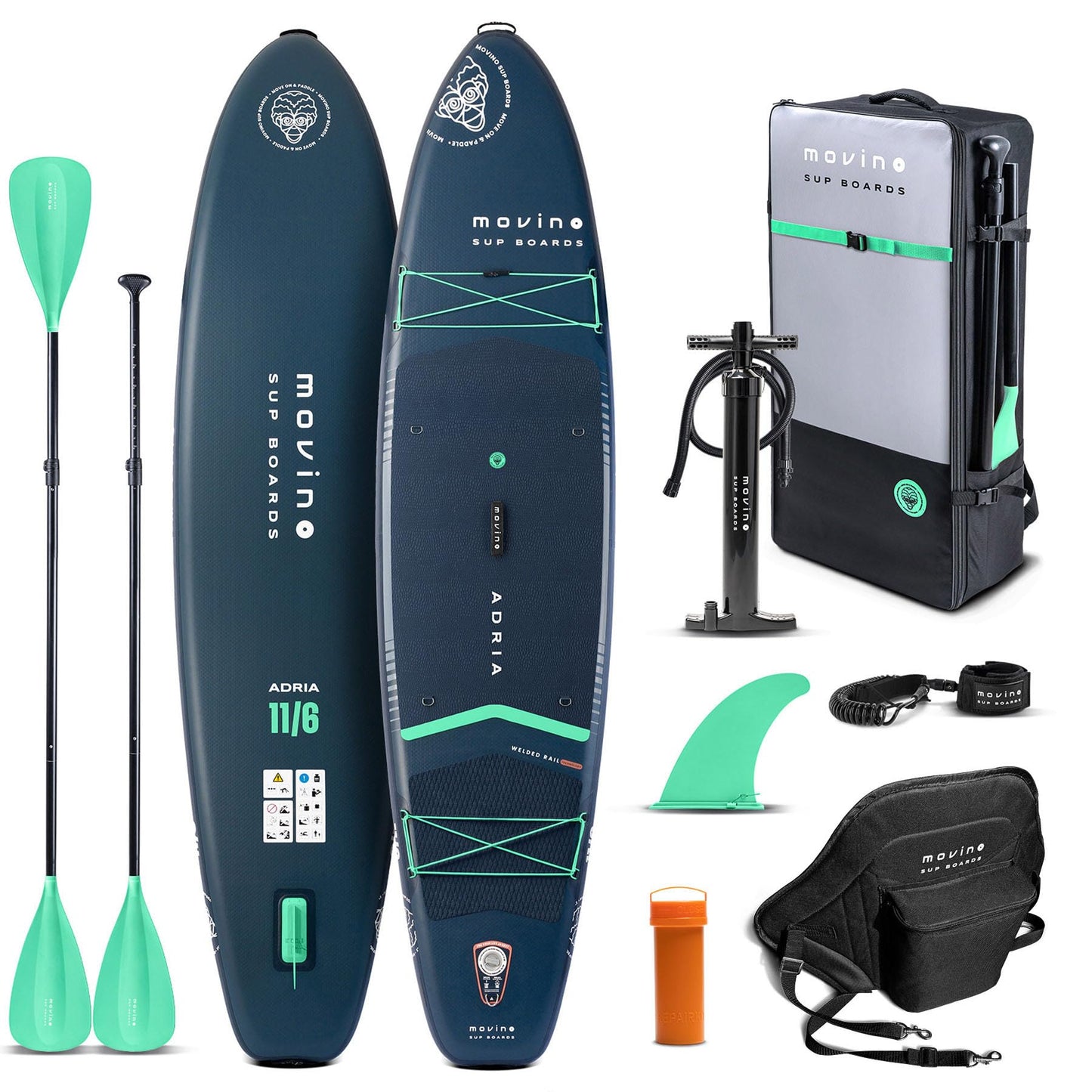 Movino Tabla Paddle Surf Hinchable - 2en1 Sup Kayak - hasta 165 kg - con Pala - 350 x 83 x 15 cm - Stand Up Paddle Board Adria 11'6”