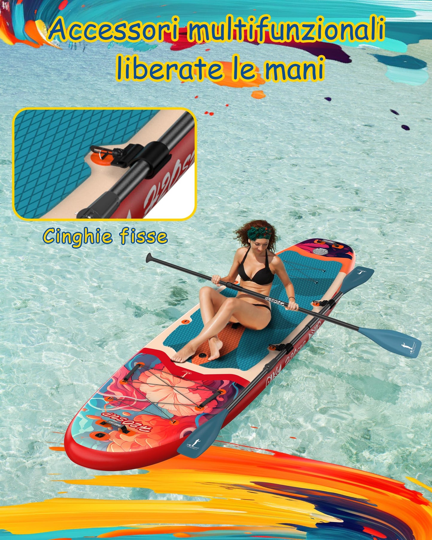 H2OSUP Tabla Paddle Surf Hinchable - Paddle Surf Hinchable para 2+1 Personas/Familia con Accesorios, 335 * 88cm Stand Up Paddleboard para Adultos & Todos los Niveles (Rojo)