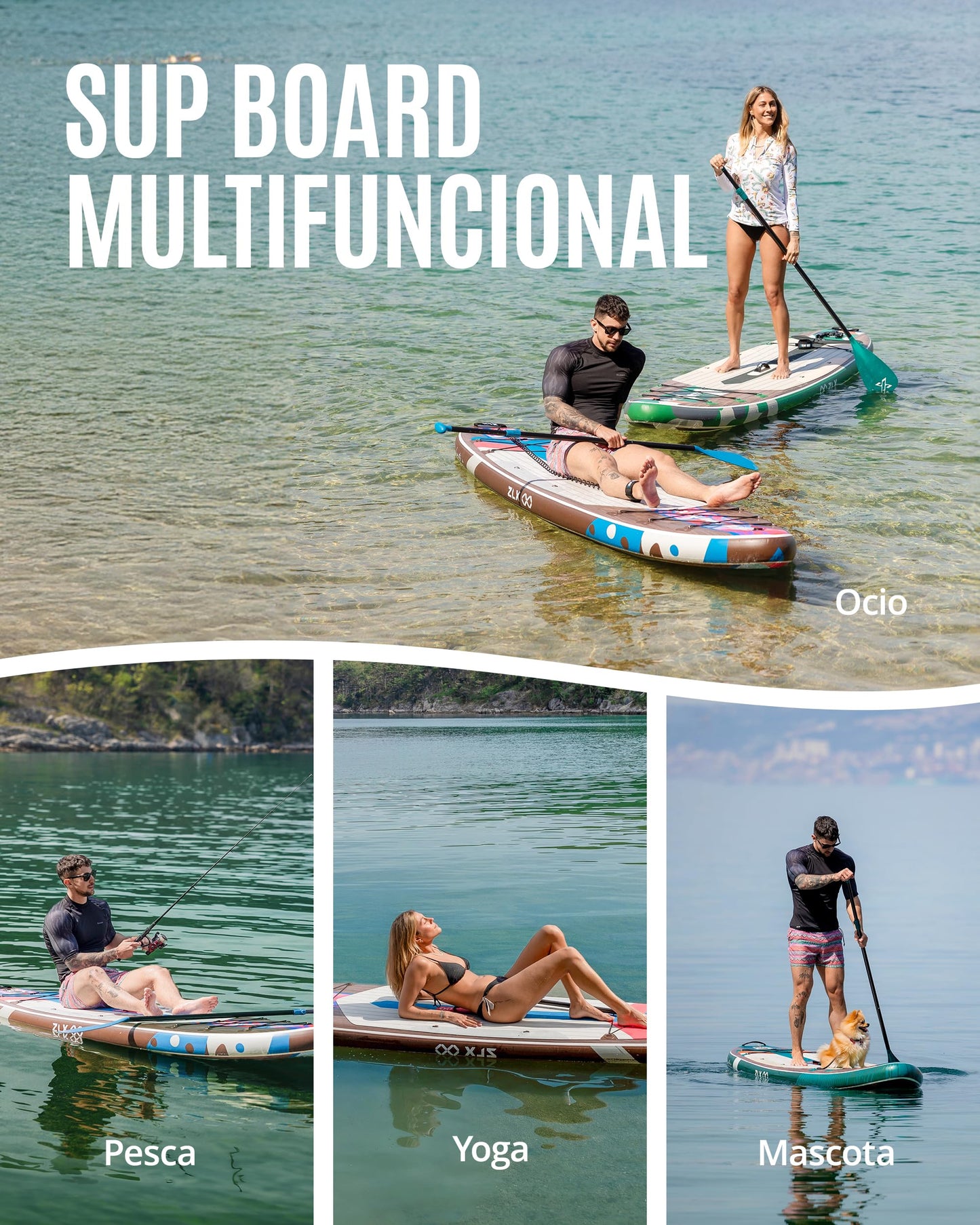ZLX Tabla Paddle Surf Hinchable para Adultos con Remo Ajustable/Bomba/Mochila/Correa/Bolsa Impermeable, Aleta de Equilibrio patentada, 11'6 x 35 cm Stand up Paddle Board con Capacidad de 200 kg