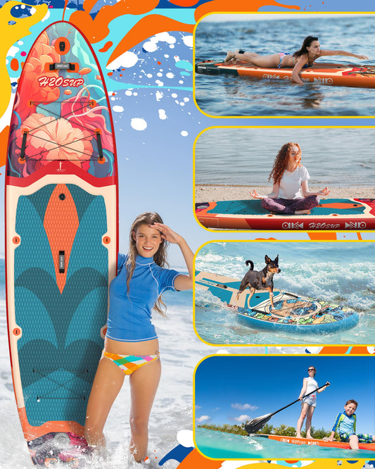 H2OSUP Tabla Paddle Surf Hinchable - Paddle Surf Hinchable para 2+1 Personas/Familia con Accesorios, 335 * 88cm Stand Up Paddleboard para Adultos & Todos los Niveles (Rojo)