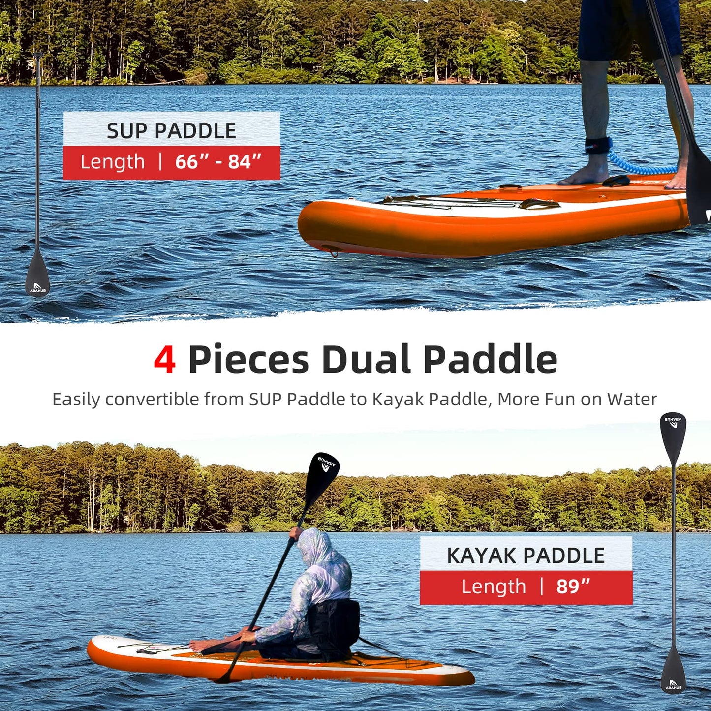 Abahub Tabla de Sup Hinchable, 320x78x15cm Juego de Tabla de Stand Up Paddle, Azul/Verde/Naranja con Remo de Aluminio Ajustable, Asiento de Kayak, para Kayak, Canoa, Pesca (Naranja)